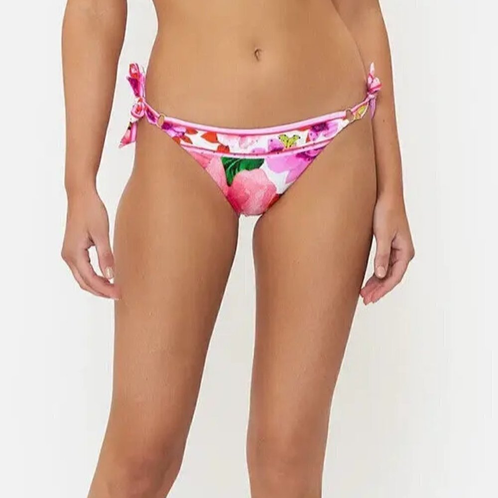Camilla "Pretty As A Poppy" Ring Side-Tie Bikini Bottoms, Multicolor